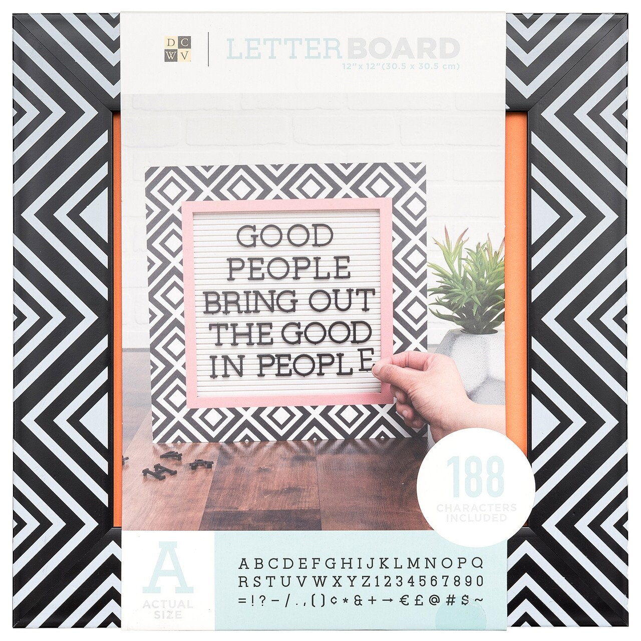 DCWV Framed Letterboard 12"X12"-Black & White Pattern W/ White Insert